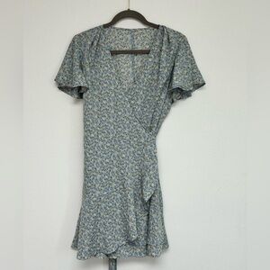 Blue and yellow floral wrap dress women’s large